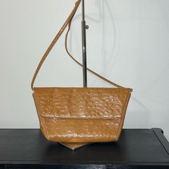 VINTAGE Carey Adina NYC 1987 Tan croc bag shoulder purse - Picture 1 of 7